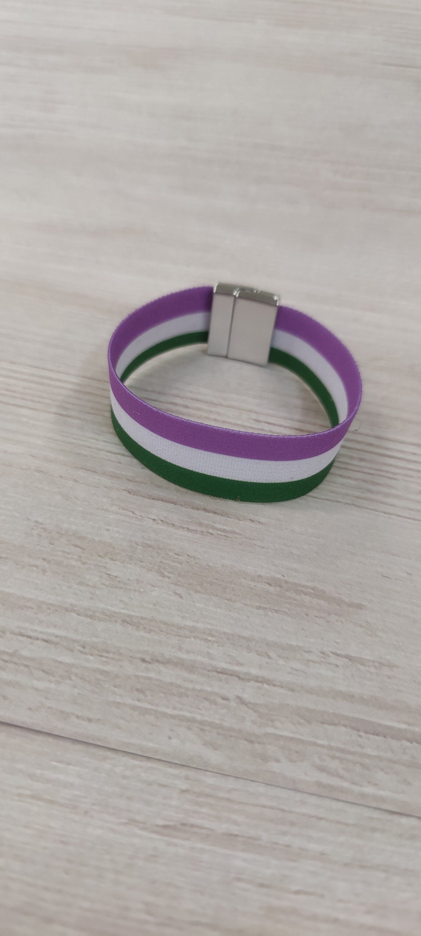 Genderqueer Flag - Thick Elastic Wristband Bracelet - stretchy elastic with magnetic clasp - heavy duty, design does not fade, washable 7/8"