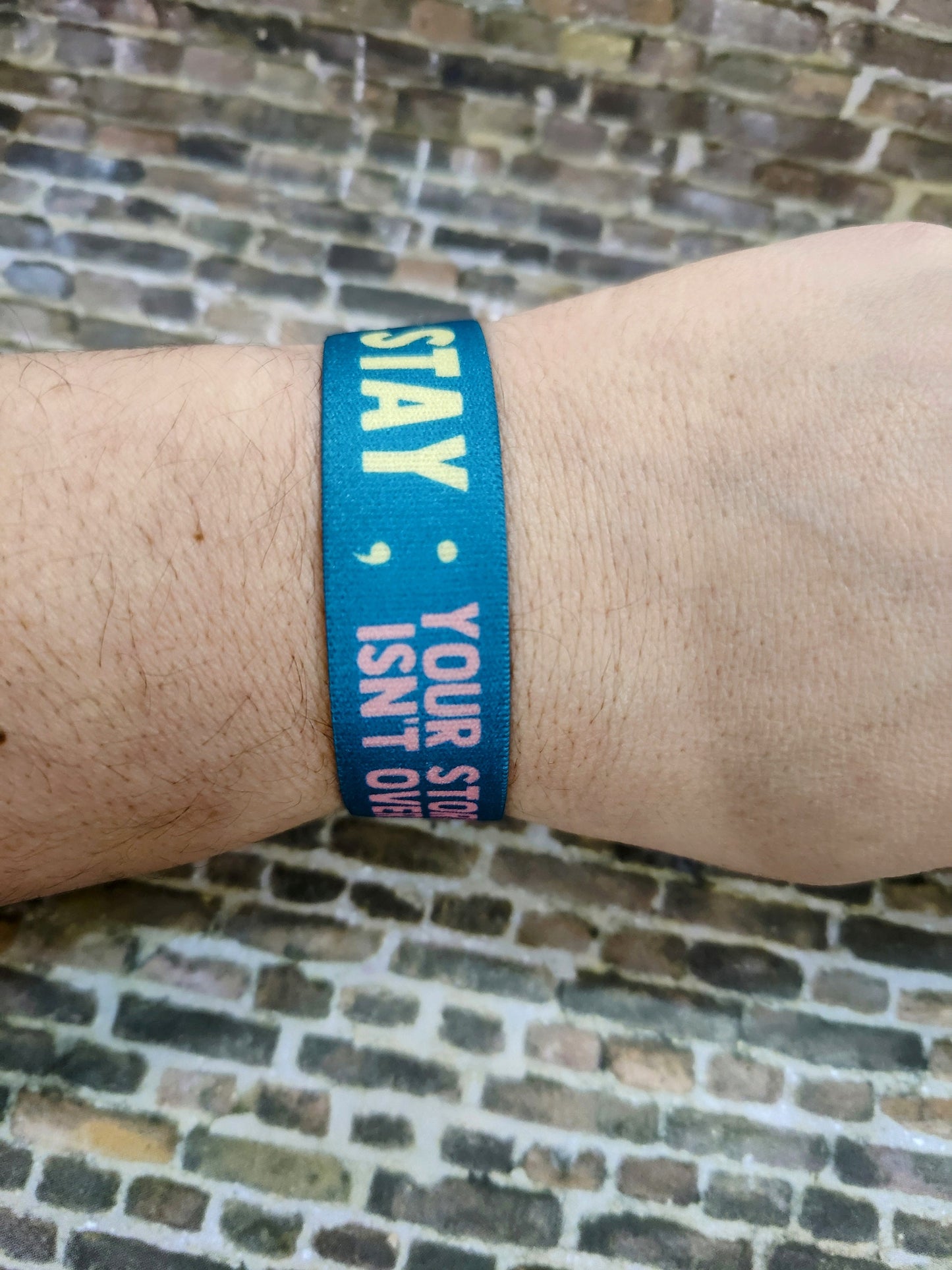 Stay, your story isn't over - Thick Elastic Wristband Bracelet stretchy elastic with magnetic clasp heavy duty, 7/8" Mental Health Awareness