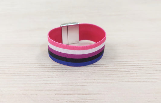 Genderfluid Flag - Thick Elastic Wristband Bracelet - stretchy elastic with magnetic clasp - heavy duty, design does not fade, washable 7/8"