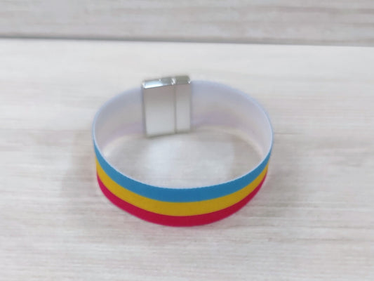 Pansexual Flag - Thick Elastic Wristband Bracelet - stretchy elastic with magnetic clasp - heavy duty, design does not fade, washable 7/8"