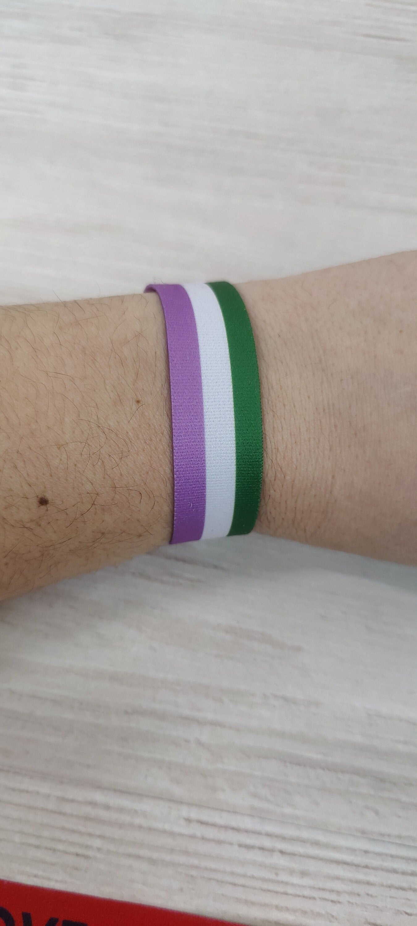 Genderqueer Flag - Thick Elastic Wristband Bracelet - stretchy elastic with magnetic clasp - heavy duty, design does not fade, washable 7/8"