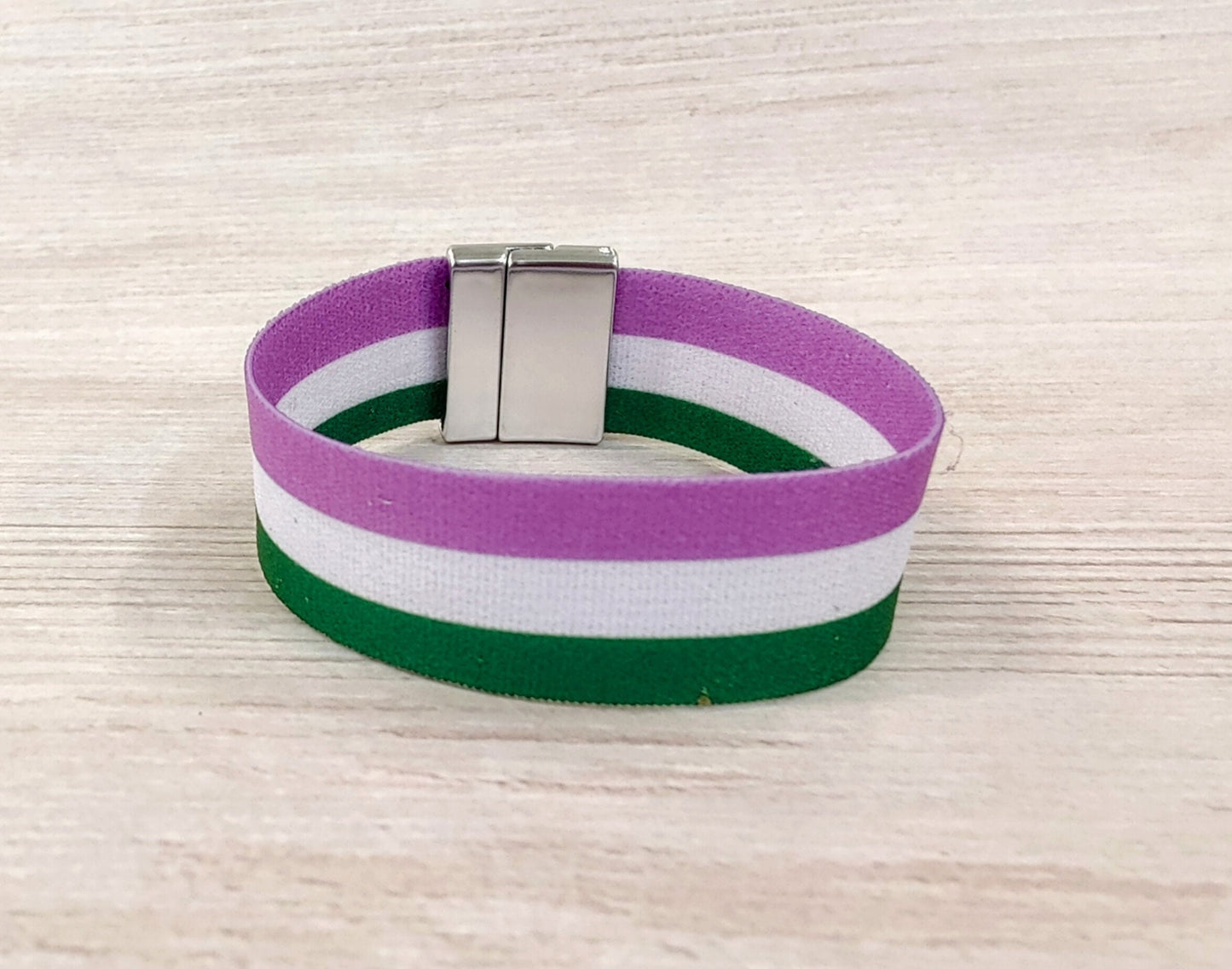 Genderqueer Flag - Thick Elastic Wristband Bracelet - stretchy elastic with magnetic clasp - heavy duty, design does not fade, washable 7/8"