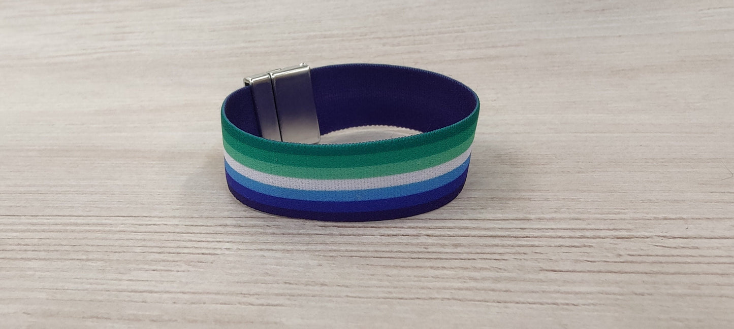 Gay Pride Flag - Thick Elastic Wristband Bracelet - stretchy elastic magnetic clasp - heavy duty, design does not fade, washable 7/8"