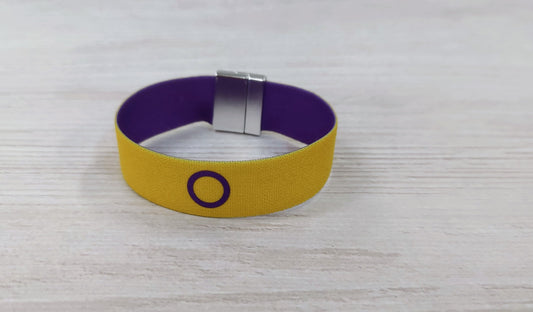 Intersex Flag - Thick Elastic Wristband Bracelet - stretchy elastic with magnetic clasp - heavy duty, design does not fade, washable 7/8"