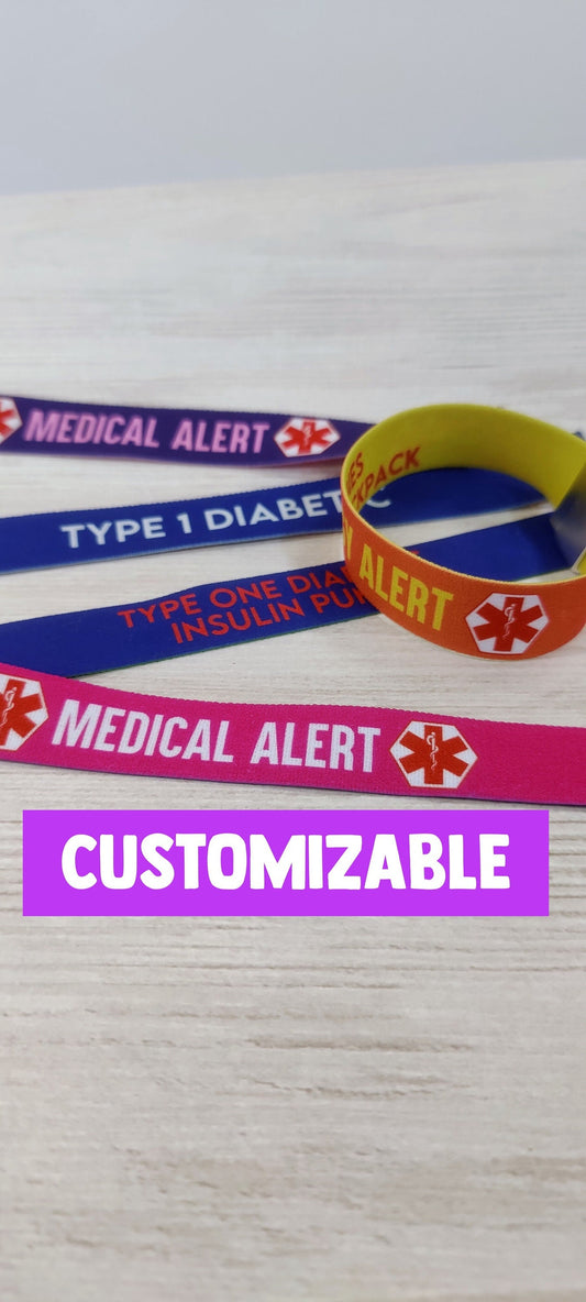 Medical Alert - Thick Elastic Wristband Bracelet - stretchy elastic with magnetic clasp - heavy duty, design does not fade, washable 7/8"