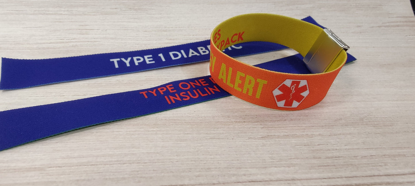 Medical Alert - Thick Elastic Wristband Bracelet - stretchy elastic with magnetic clasp - heavy duty, design does not fade, washable 7/8"